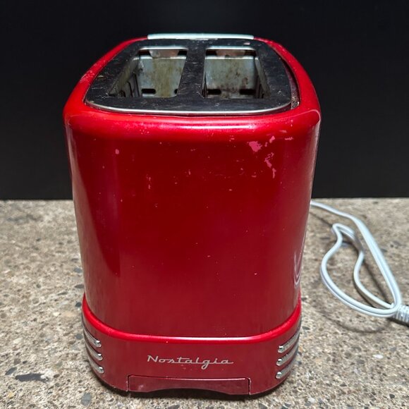 AS IS - Red Nostalgia Retro Series 2 Slice Wide Slot Bagel Toaster Model RTOS200 - Picture 2 of 5